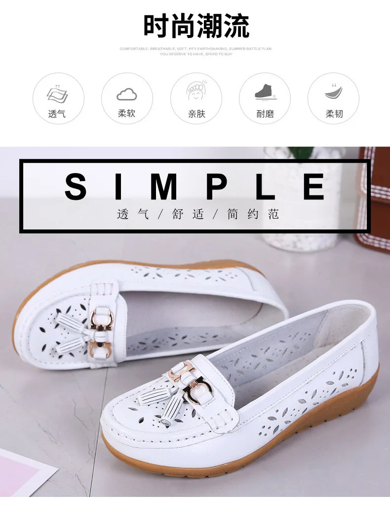 Sneakers Women Flats Summer Women Genuine Leather Shoes with Low Heels Slip on Casual Flat Shoes Women Dance Soft Nurse Shoes