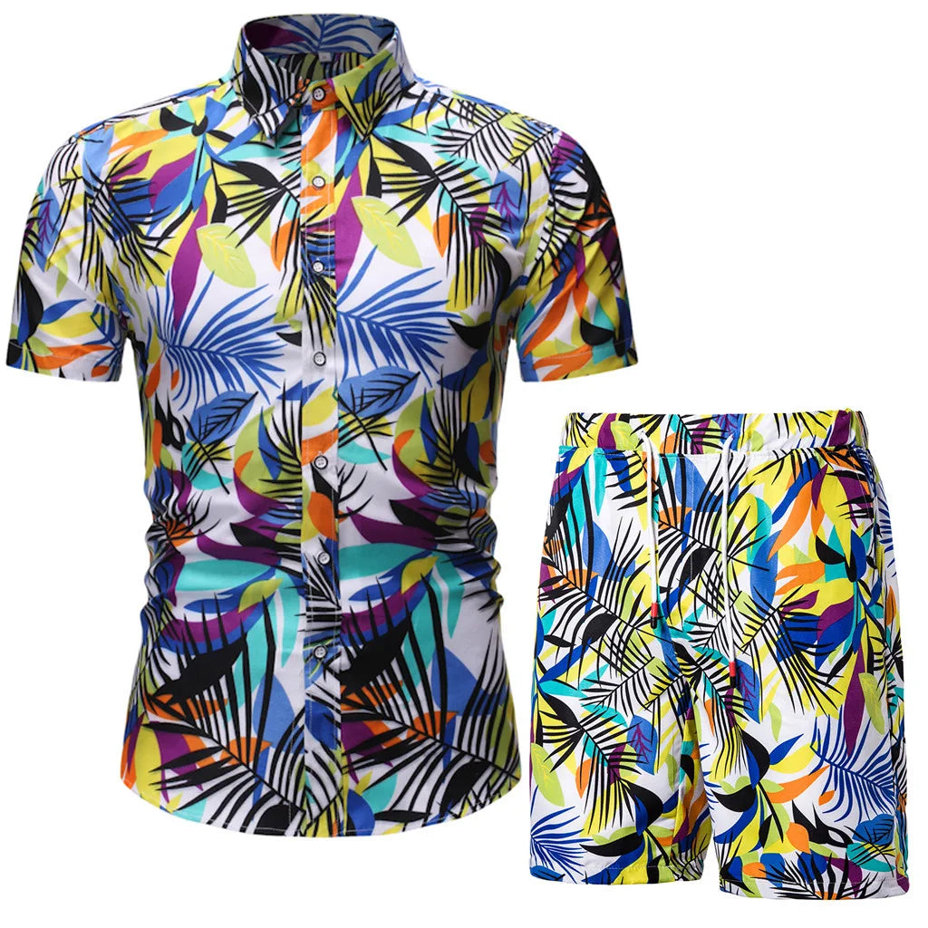 Summer Set Men Shorts Set Floral Print Hawaiian Shirt and Shorts Beach Wear Holiday Clothes Vocation Outfit Male Two Piece Set