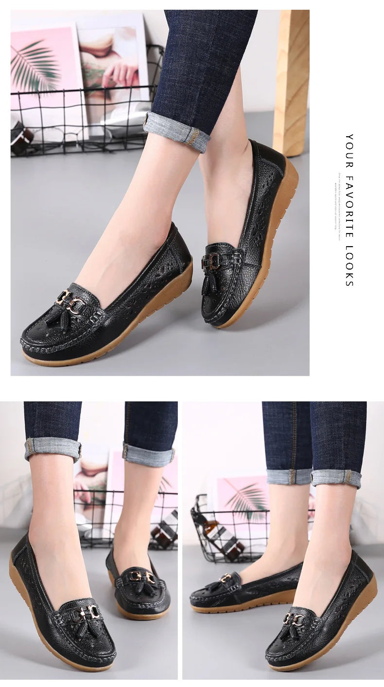 Sneakers Women Flats Summer Women Genuine Leather Shoes with Low Heels Slip on Casual Flat Shoes Women Dance Soft Nurse Shoes
