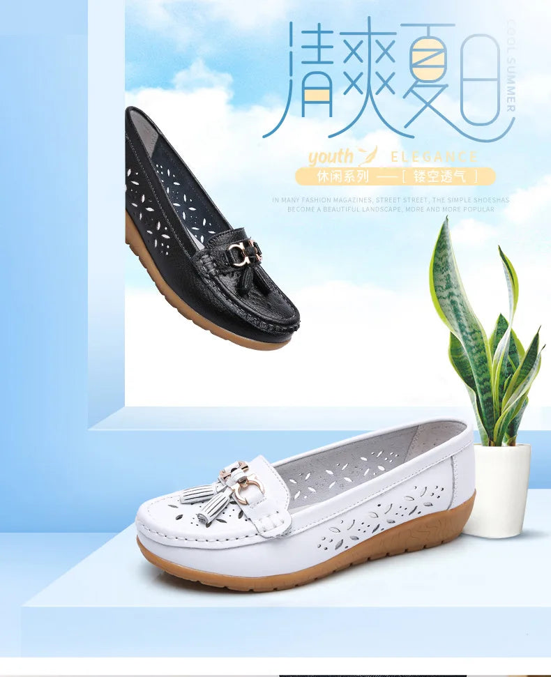 Sneakers Women Flats Summer Women Genuine Leather Shoes with Low Heels Slip on Casual Flat Shoes Women Dance Soft Nurse Shoes
