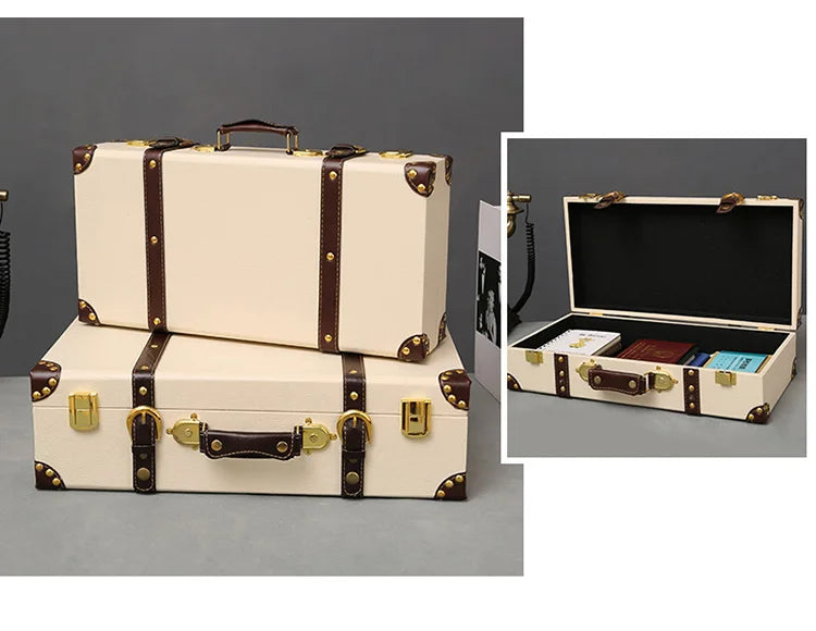 Luxury Vintage Trunk Travel Hand Big Suitcases Leather Luggage Under Bed Clothing Organizer Storage Box Antique Bin Customized