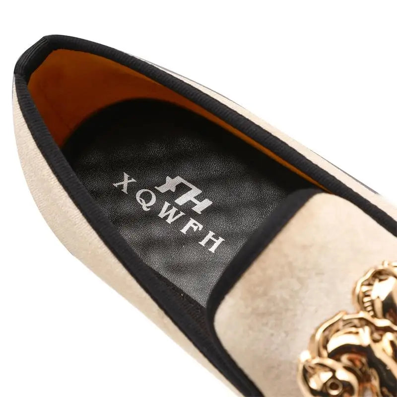 Men Party Dinner Formal Shoes Fashion Gentleman Wedding Dress Shoes for Men Casual Shoes Beige Velvet Loafers