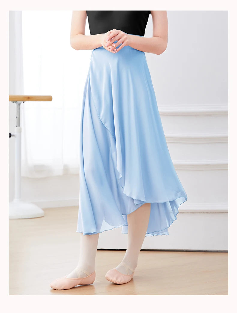 Dance Skirt Women Long Chiffon Ballet Skirts Adult Ballroom Dance Skirt Black Burgundy Ballet Costume Waist Tie Dress