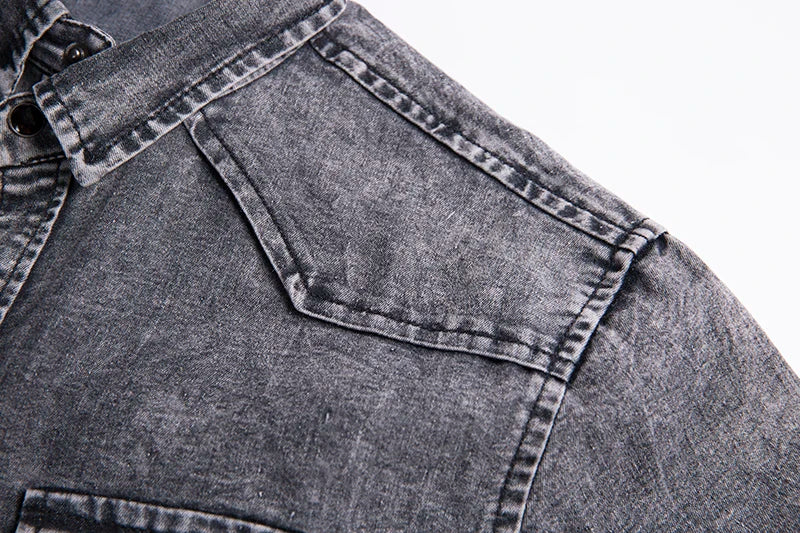 Men Summer Denim Thin Shirt Short Sleeve Soft Cotton Two Pockets Slim Slight Elastic Jeans Cowboy Shirt Clothing 2026