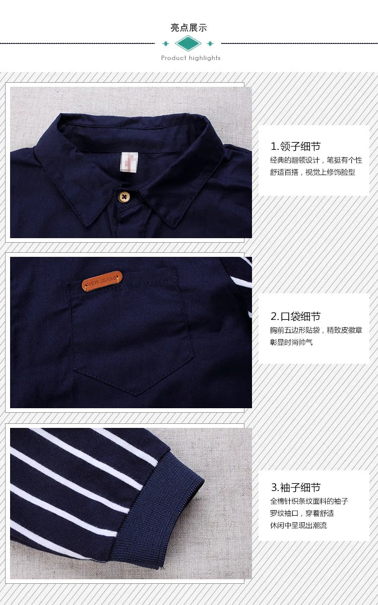 Boys Blouses And Shirts Children's Stripe Top 2024 Spring Autumn Casual White Polo Shirts Teenager School Brand Outerwear Cotton