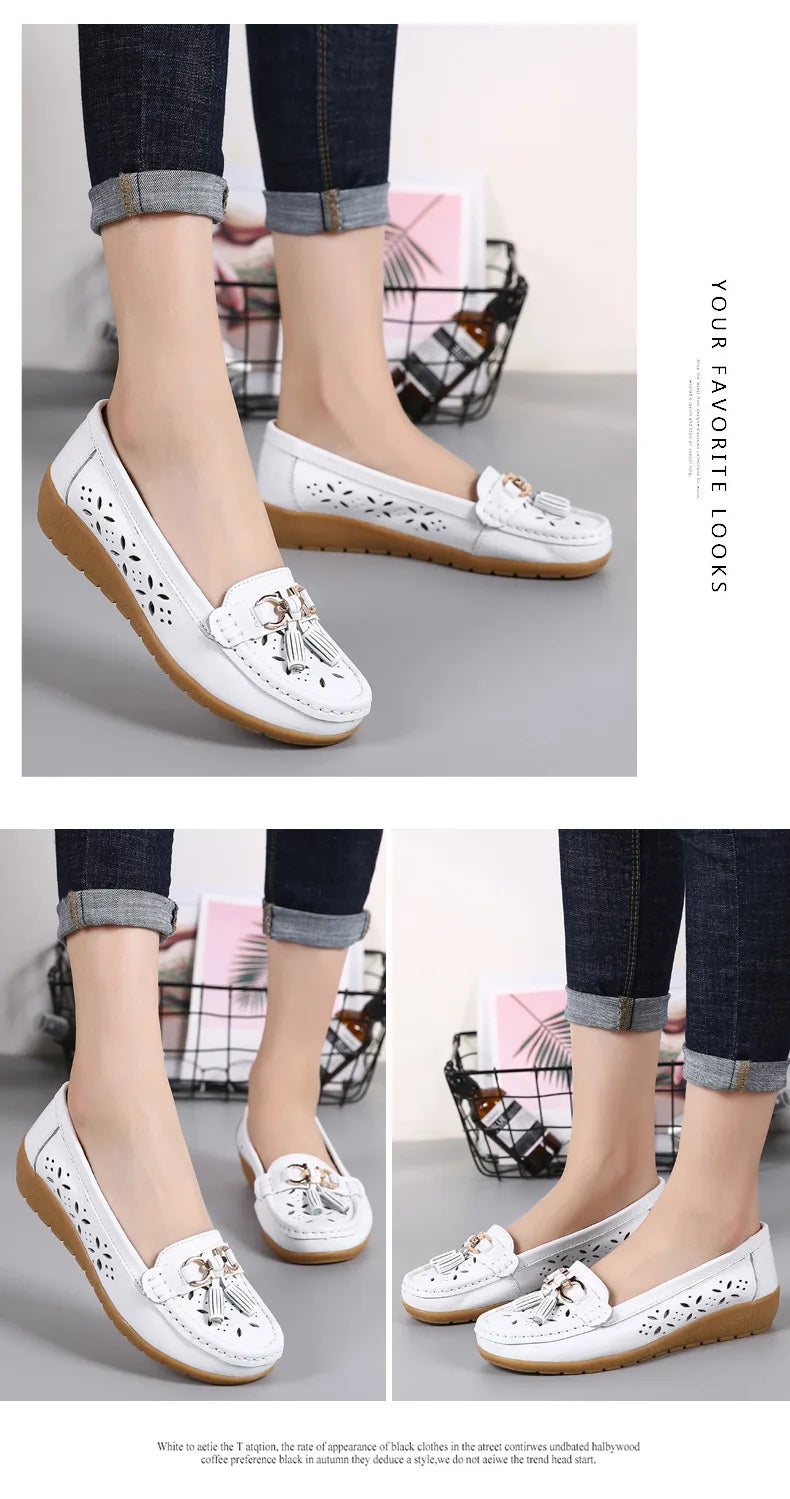 Sneakers Women Flats Summer Women Genuine Leather Shoes with Low Heels Slip on Casual Flat Shoes Women Dance Soft Nurse Shoes