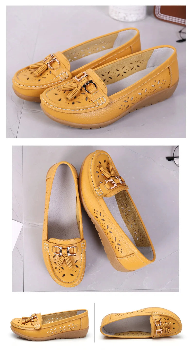 Sneakers Women Flats Summer Women Genuine Leather Shoes with Low Heels Slip on Casual Flat Shoes Women Dance Soft Nurse Shoes