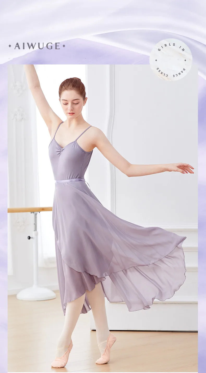 Dance Skirt Women Long Chiffon Ballet Skirts Adult Ballroom Dance Skirt Black Burgundy Ballet Costume Waist Tie Dress