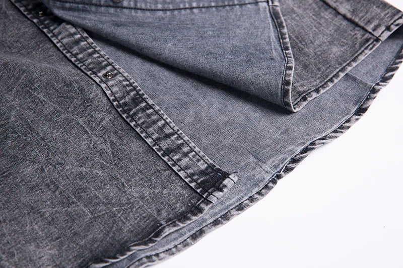 Men Summer Denim Thin Shirt Short Sleeve Soft Cotton Two Pockets Slim Slight Elastic Jeans Cowboy Shirt Clothing 2026