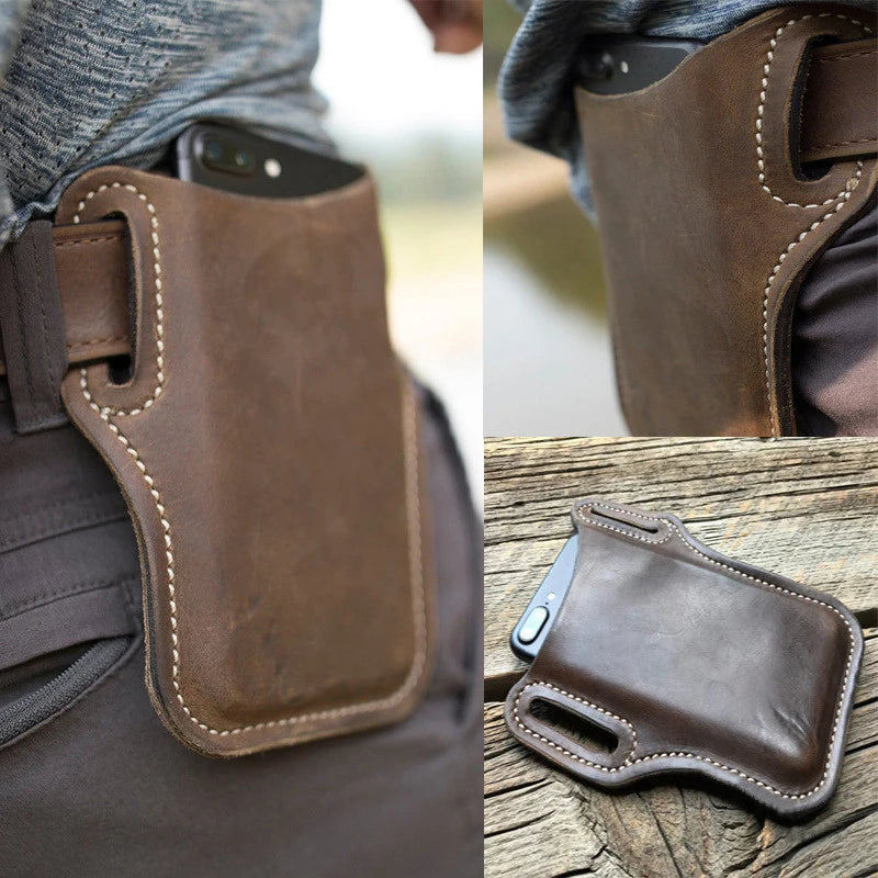 Men Cellphone Loop Holster Case Belt Waist Bag Props Leather Purse Phone Wallet Outdoor Portable Phone Belt Bag