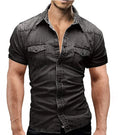 Men Summer Denim Thin Shirt Short Sleeve Soft Cotton Two Pockets Slim Slight Elastic Jeans Cowboy Shirt Clothing 2026