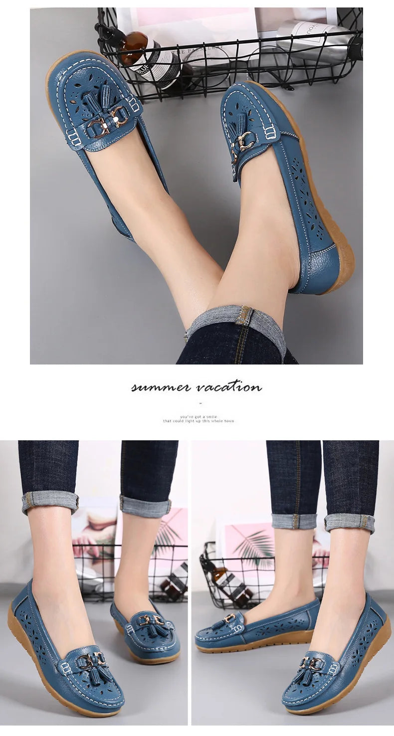 Sneakers Women Flats Summer Women Genuine Leather Shoes with Low Heels Slip on Casual Flat Shoes Women Dance Soft Nurse Shoes