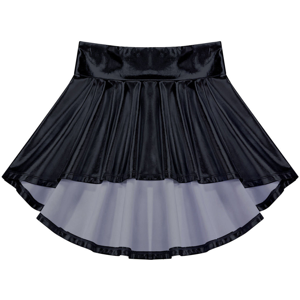 Girls Ballet Dance Skirts Solid Color Ruffle Irregular Hem Dance Party Costume Kids Dance Wear Bronzing Cloth Mini Skirts