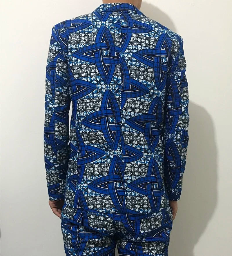 African Party Suit Men Blazers+Trousers Original Design Colorful Print Nigerian Outfits Tailor Made Male Wedding Wear