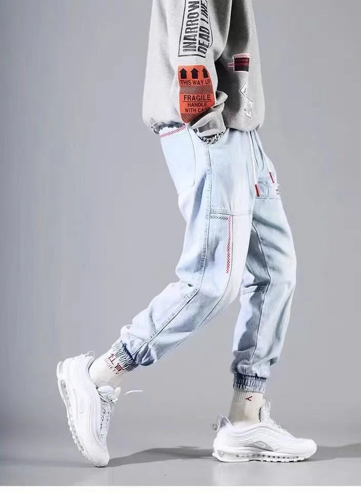 2025 New Streetwear Hip Hop Cargo Pants Men's jeans Cargo Pants Elastic Harun pants Joggers Pants In Autumn and Spring Men Cloth