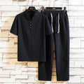 (Shirt + trousers) summer men shirt Man Cotton and linen shirts Short sleeve men's casual shirts men A set of clothes M-5XL