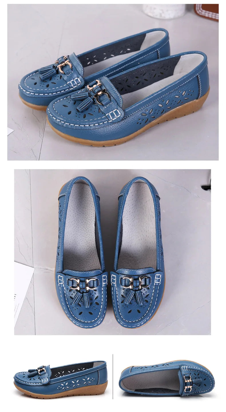 Sneakers Women Flats Summer Women Genuine Leather Shoes with Low Heels Slip on Casual Flat Shoes Women Dance Soft Nurse Shoes