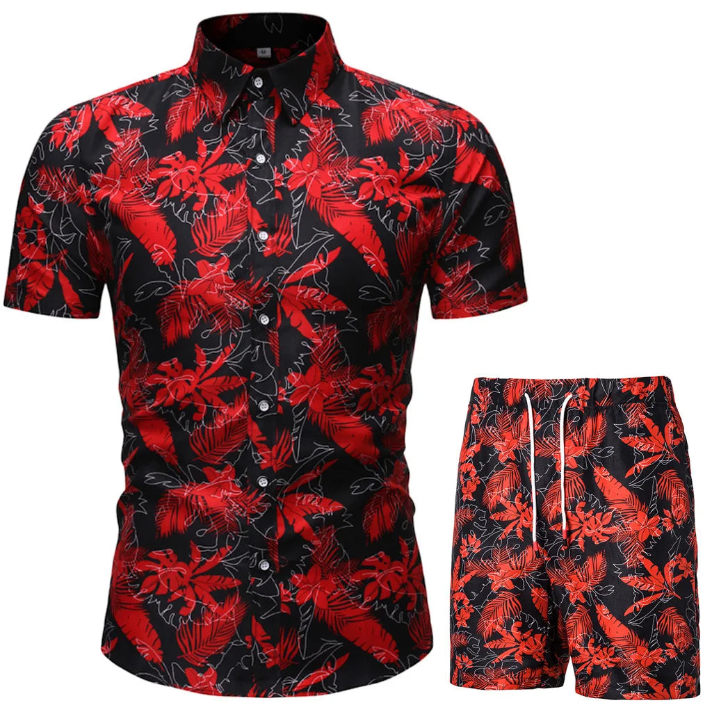 Summer Set Men Shorts Set Floral Print Hawaiian Shirt and Shorts Beach Wear Holiday Clothes Vocation Outfit Male Two Piece Set