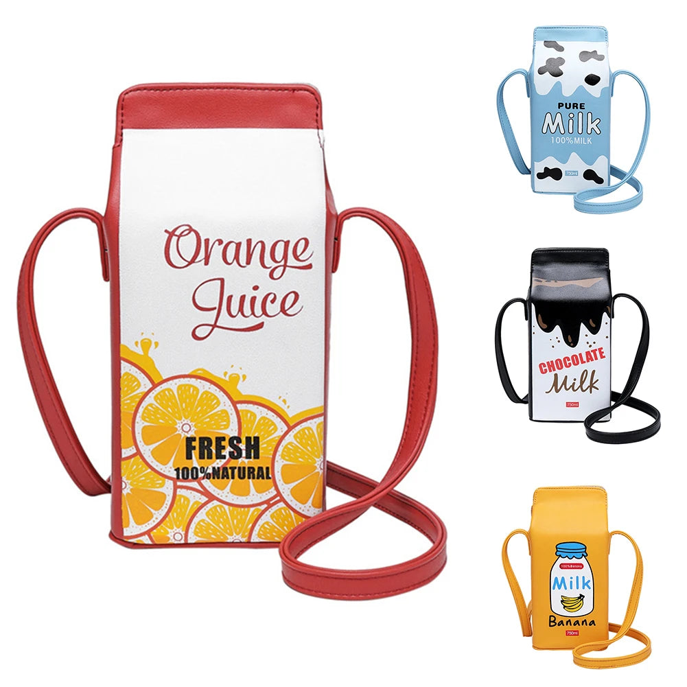 Portable Women Funny Milk Box Shape Shoulder Bag Phone  Crossbody Pouch Female Crossbody Bag Daily Shoulder Bag Ladies Bags