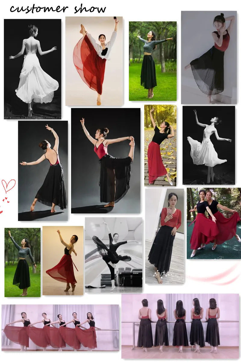 Dance Skirt Women Long Chiffon Ballet Skirts Adult Ballroom Dance Skirt Black Burgundy Ballet Costume Waist Tie Dress