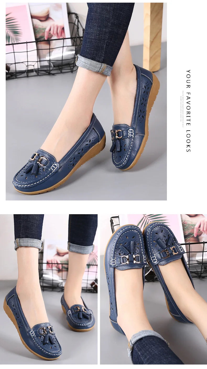 Sneakers Women Flats Summer Women Genuine Leather Shoes with Low Heels Slip on Casual Flat Shoes Women Dance Soft Nurse Shoes