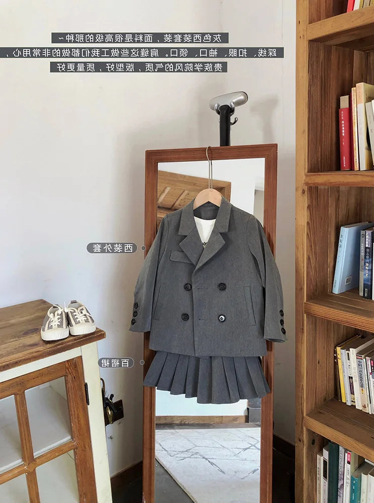 Girls' Suit British Style Noble Long Girls' Suit Plus Skirt 2024 Spring Clothes New Children's Clothing Fashion Casual