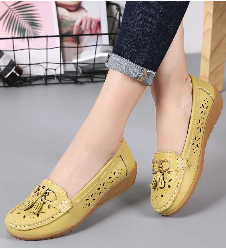 Sneakers Women Flats Summer Women Genuine Leather Shoes with Low Heels Slip on Casual Flat Shoes Women Dance Soft Nurse Shoes