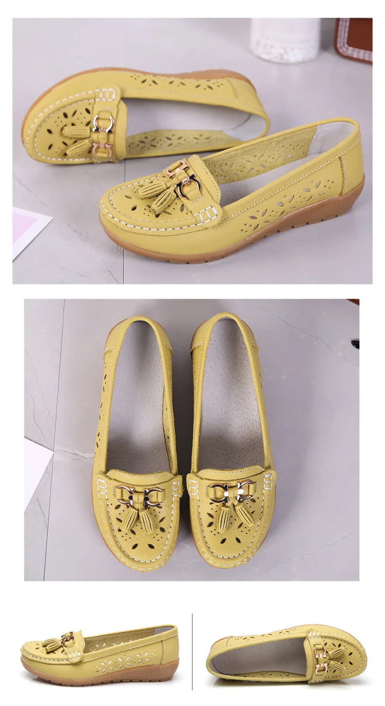 Sneakers Women Flats Summer Women Genuine Leather Shoes with Low Heels Slip on Casual Flat Shoes Women Dance Soft Nurse Shoes