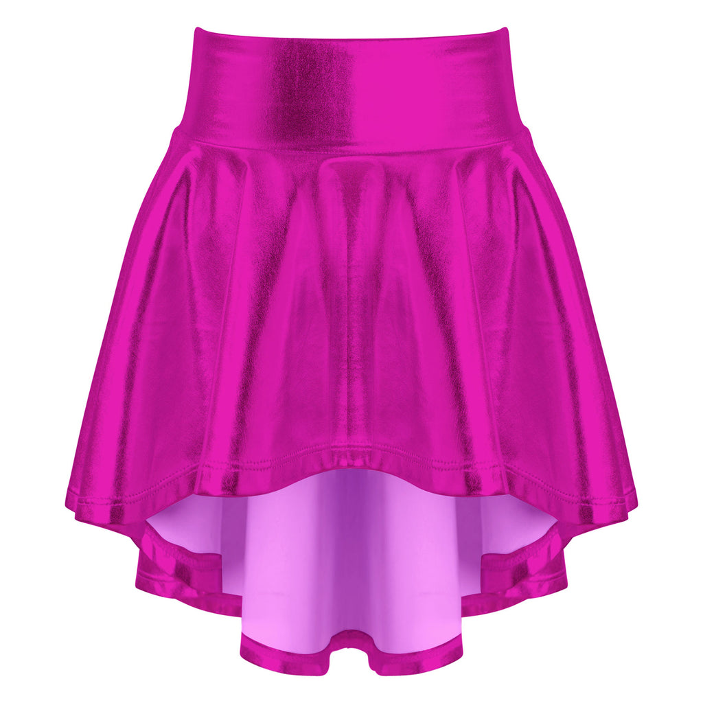Girls Ballet Dance Skirts Solid Color Ruffle Irregular Hem Dance Party Costume Kids Dance Wear Bronzing Cloth Mini Skirts