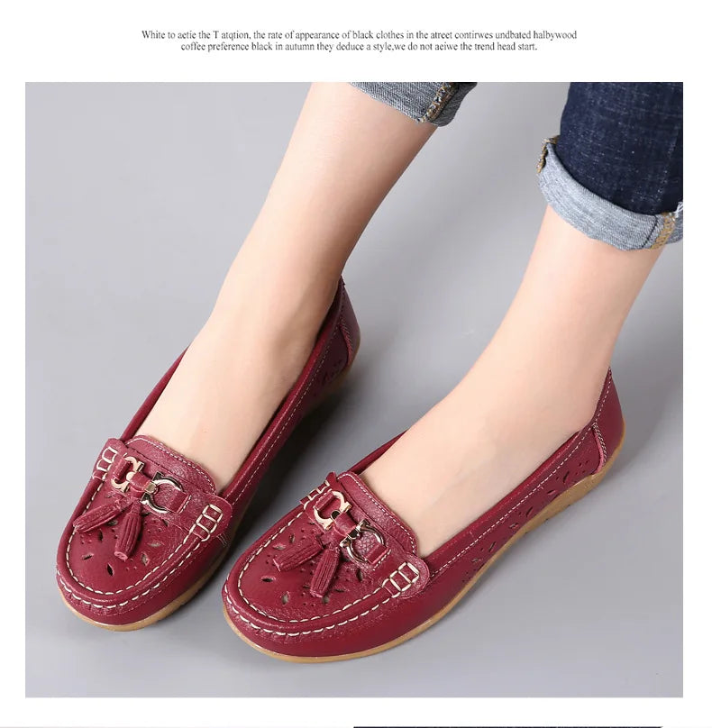 Sneakers Women Flats Summer Women Genuine Leather Shoes with Low Heels Slip on Casual Flat Shoes Women Dance Soft Nurse Shoes