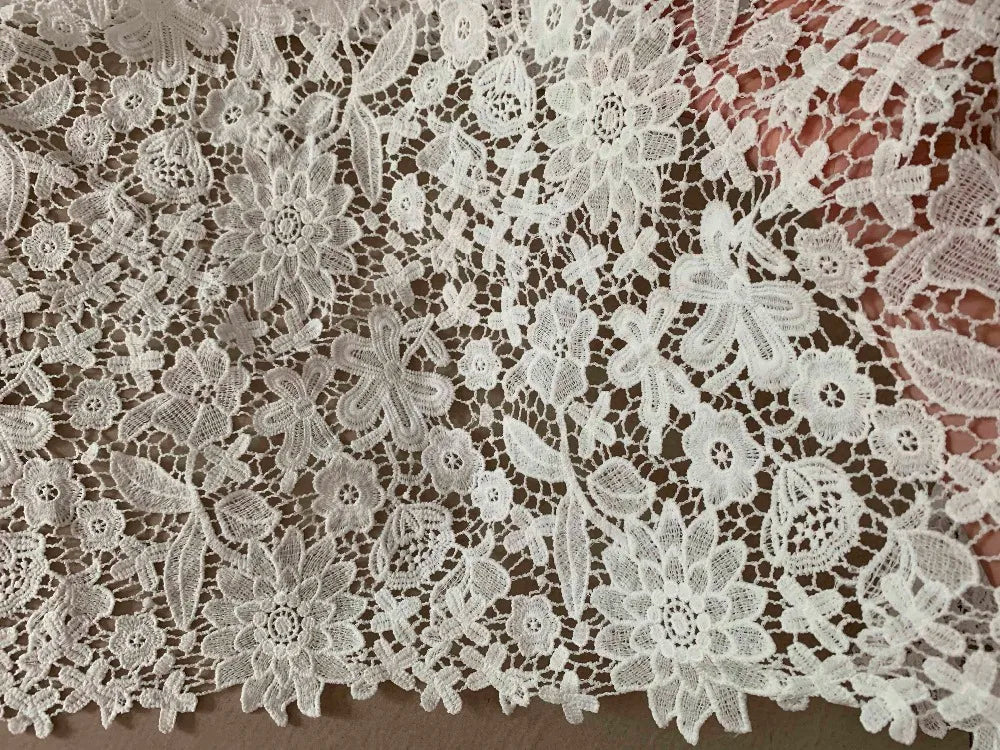 1yards Nigerian Lace Fabrics For Wedding Dress High Quality White African Cord Lace Fabrics French Guipure Lace Sewing Material