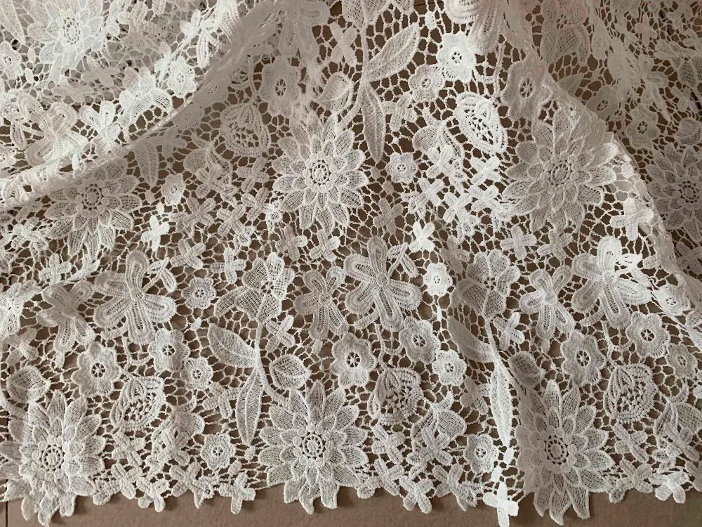 1yards Nigerian Lace Fabrics For Wedding Dress High Quality White African Cord Lace Fabrics French Guipure Lace Sewing Material