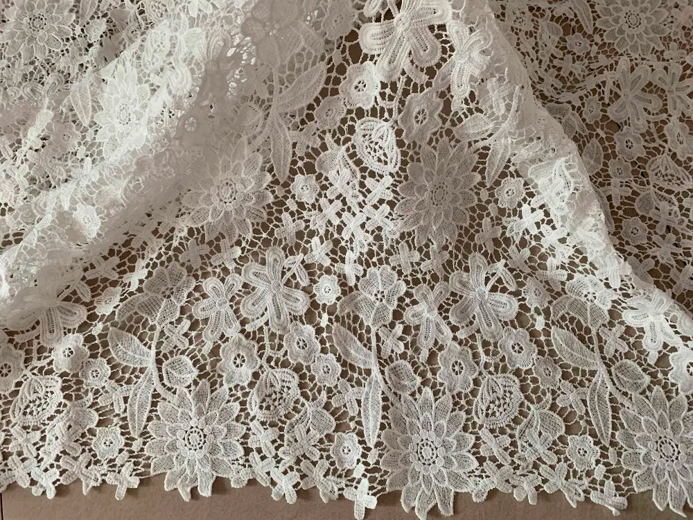 1yards Nigerian Lace Fabrics For Wedding Dress High Quality White African Cord Lace Fabrics French Guipure Lace Sewing Material