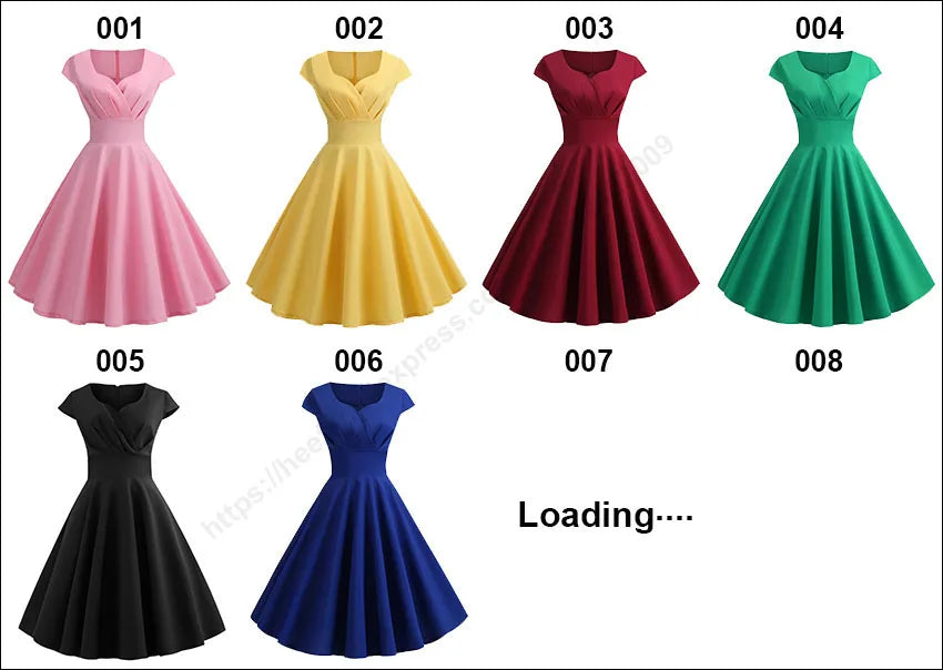 Summer Dress Women Short Sleeve Hepburn 50s 60s Vintage Pin Up Rockabilly Dress Robe Elegant Evening Party Dress