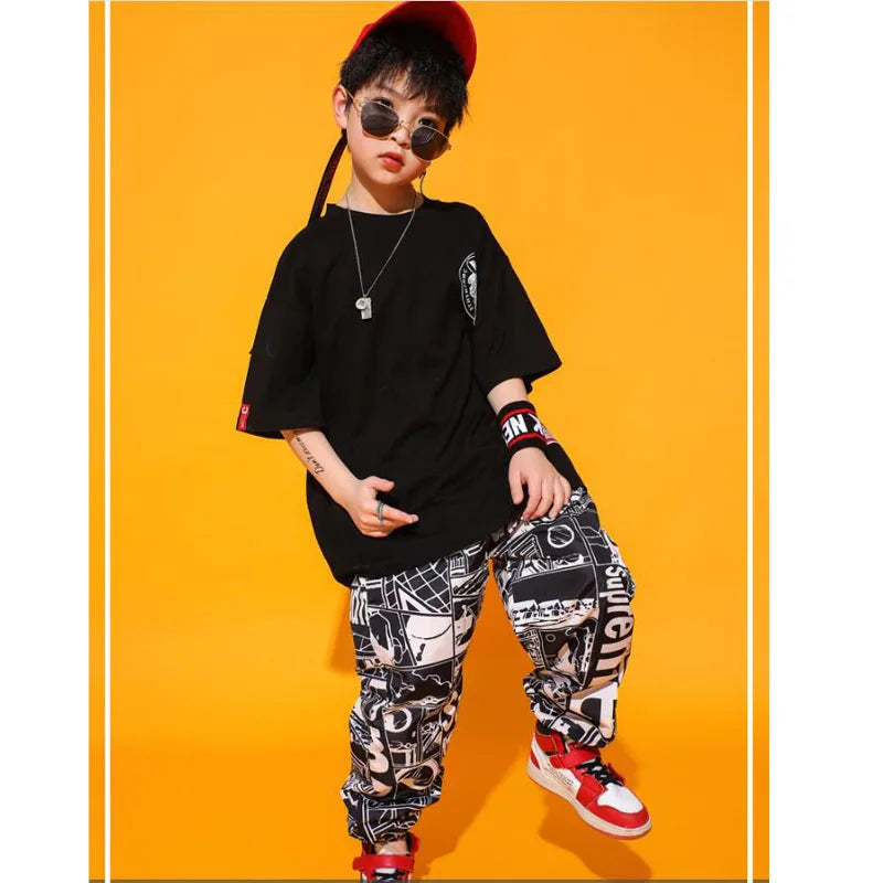 Kid Casual T Shirt Top Sport Jogger Pants Hip Hop Clothing Clothes for Girls Boys Dance Costume Ballroom Dancing Streetwear