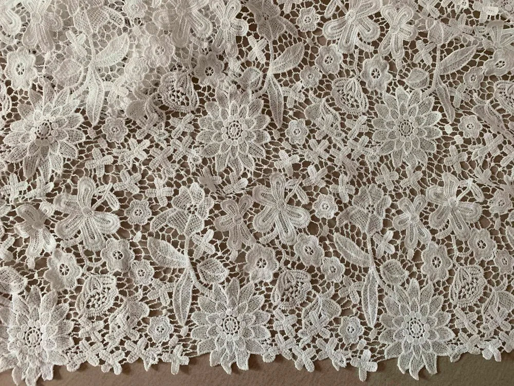 1yards Nigerian Lace Fabrics For Wedding Dress High Quality White African Cord Lace Fabrics French Guipure Lace Sewing Material