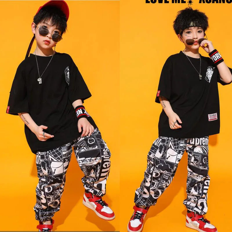 Kid Casual T Shirt Top Sport Jogger Pants Hip Hop Clothing Clothes for Girls Boys Dance Costume Ballroom Dancing Streetwear