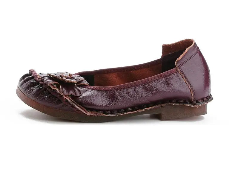 Xiuteng Genuine Leather Women Shoes Casual Flower Single Flat Round Toe Style Boat Shoes Soft Comfortable Women Flats 2021 New