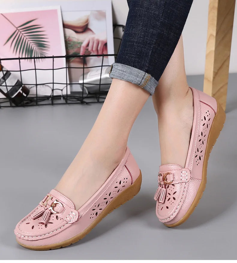 Sneakers Women Flats Summer Women Genuine Leather Shoes with Low Heels Slip on Casual Flat Shoes Women Dance Soft Nurse Shoes