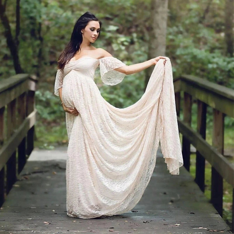 Maternity Robe Nightgown Pregnant Women Nursing Nightwear Lace Sleepwear With Adjustable Belt Pajama Dress Pregnancy Clothes