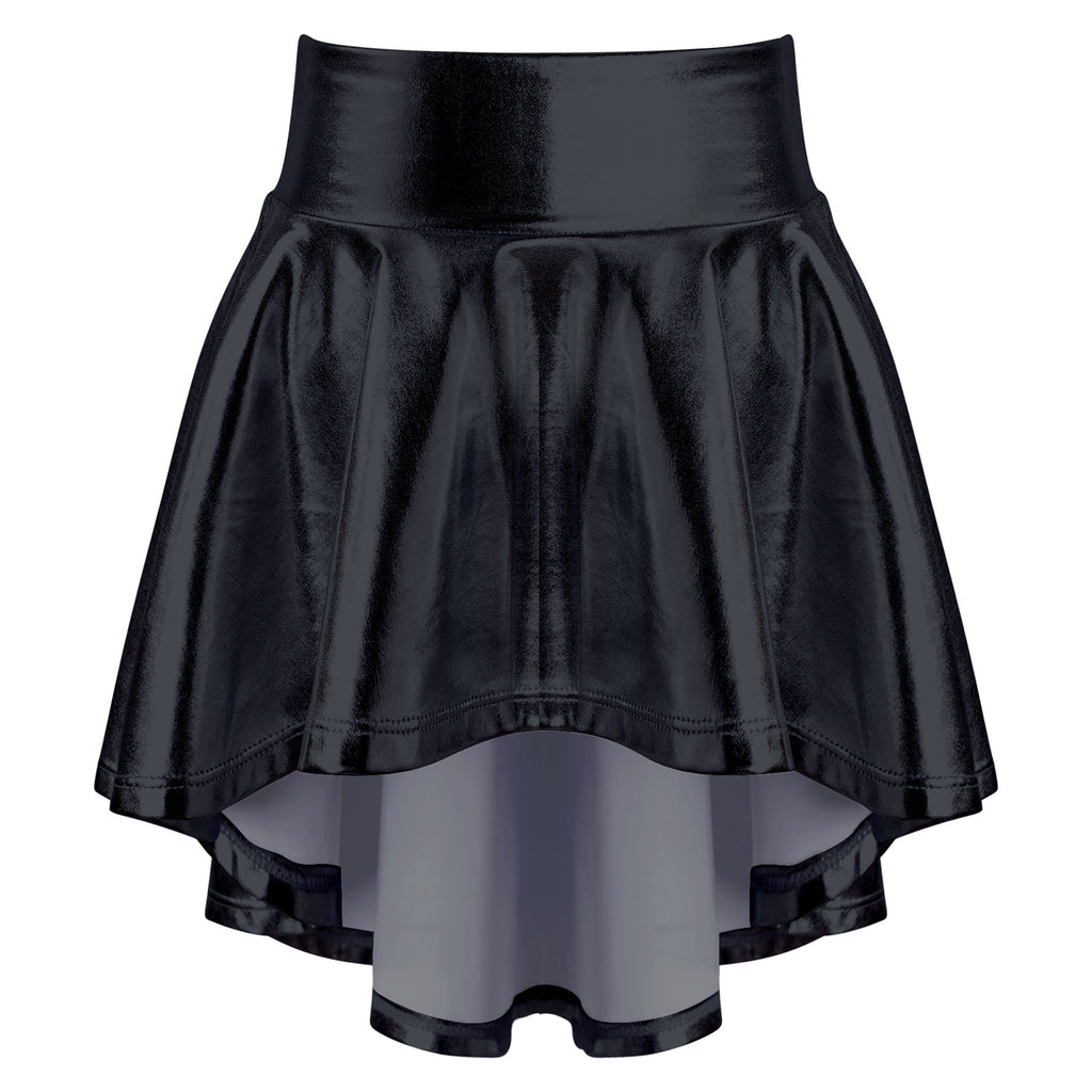 Girls Ballet Dance Skirts Solid Color Ruffle Irregular Hem Dance Party Costume Kids Dance Wear Bronzing Cloth Mini Skirts