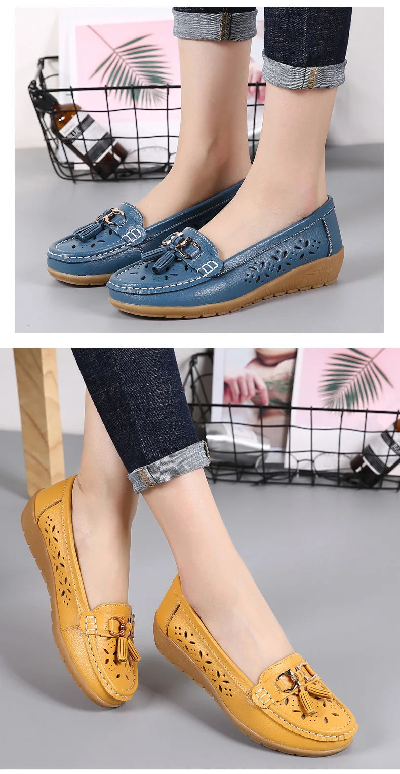 Sneakers Women Flats Summer Women Genuine Leather Shoes with Low Heels Slip on Casual Flat Shoes Women Dance Soft Nurse Shoes
