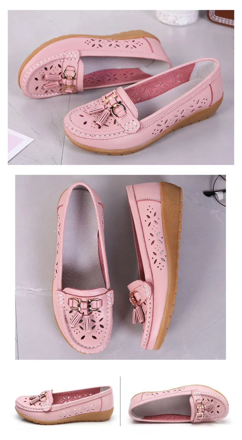 Sneakers Women Flats Summer Women Genuine Leather Shoes with Low Heels Slip on Casual Flat Shoes Women Dance Soft Nurse Shoes