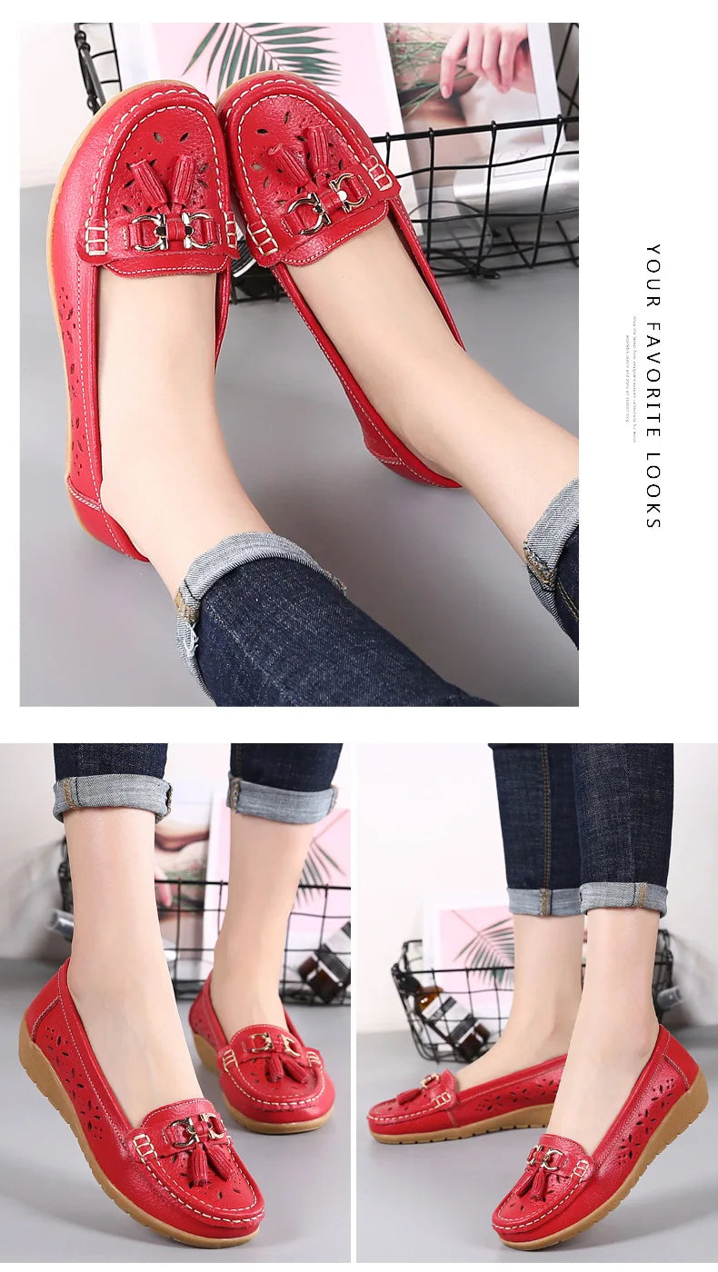 Sneakers Women Flats Summer Women Genuine Leather Shoes with Low Heels Slip on Casual Flat Shoes Women Dance Soft Nurse Shoes