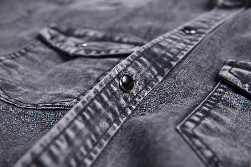 Men Summer Denim Thin Shirt Short Sleeve Soft Cotton Two Pockets Slim Slight Elastic Jeans Cowboy Shirt Clothing 2026