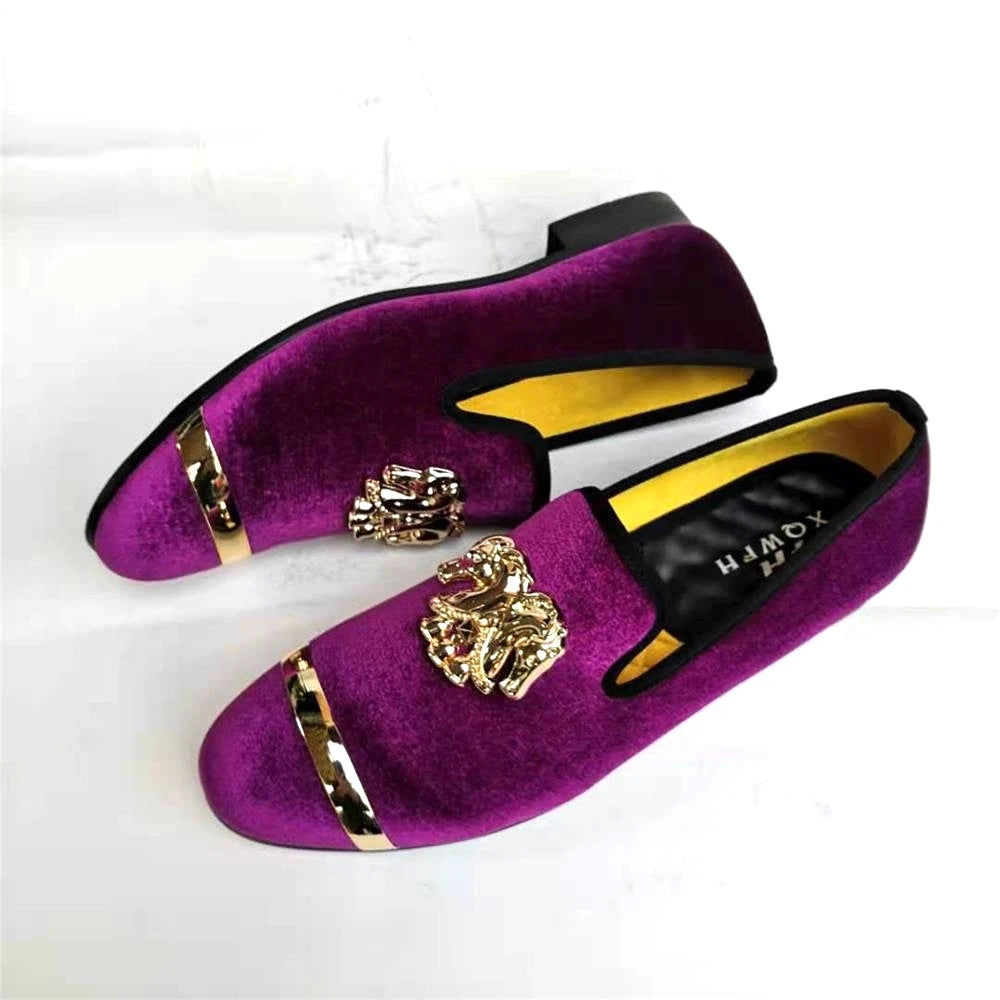 Men Party Dinner Formal Shoes Fashion Gentleman Wedding Dress Shoes for Men Casual Shoes Beige Velvet Loafers