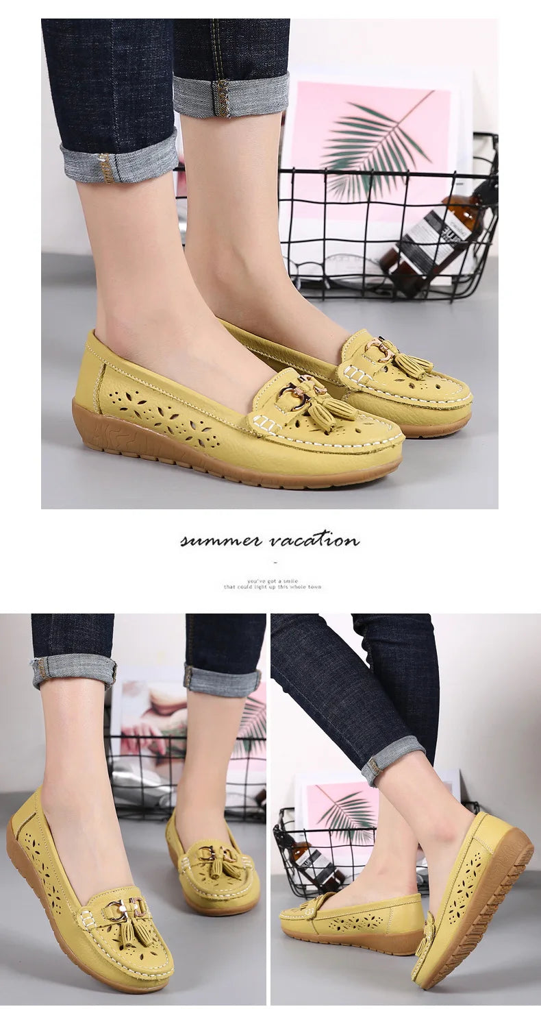 Sneakers Women Flats Summer Women Genuine Leather Shoes with Low Heels Slip on Casual Flat Shoes Women Dance Soft Nurse Shoes