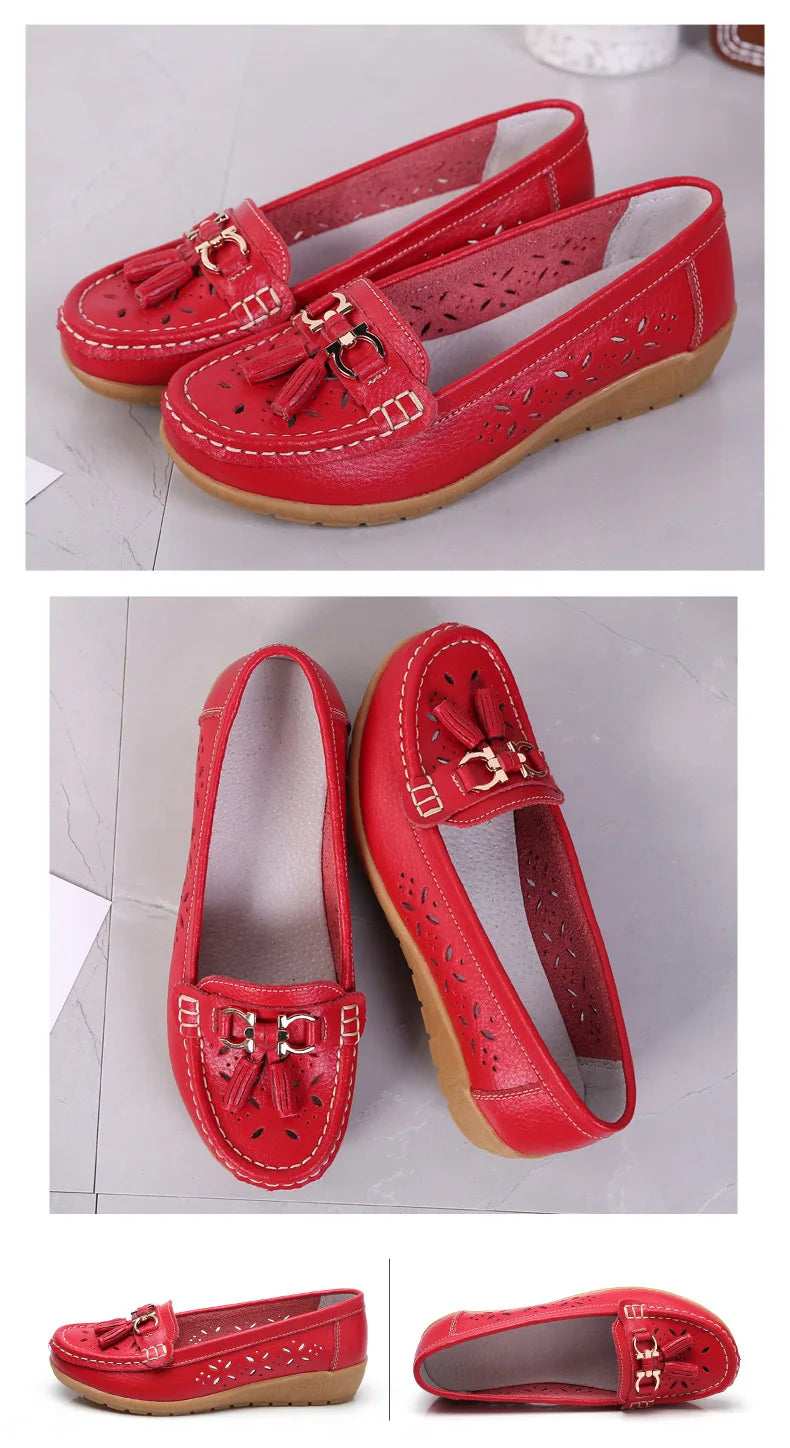 Sneakers Women Flats Summer Women Genuine Leather Shoes with Low Heels Slip on Casual Flat Shoes Women Dance Soft Nurse Shoes