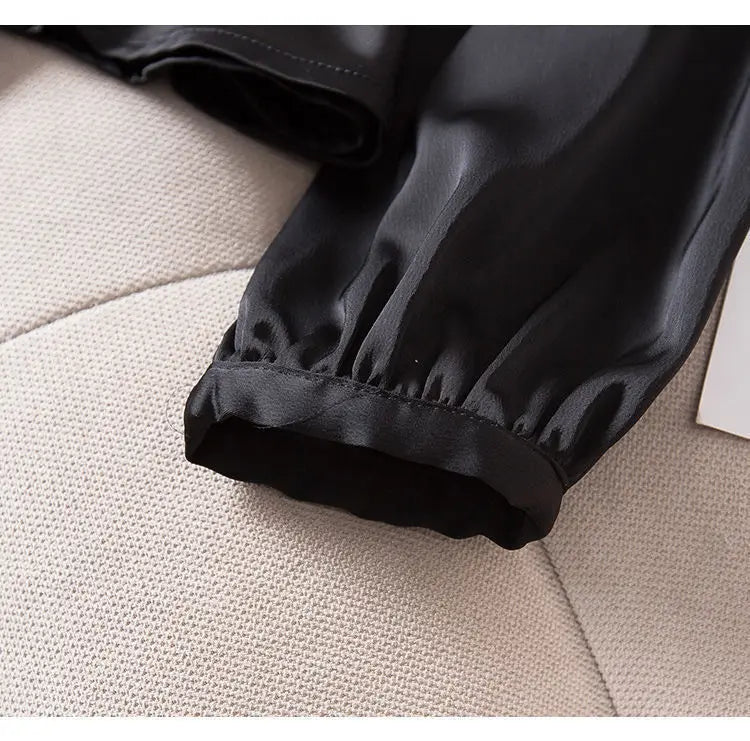 L-4XL Blouses Women Elegant Solid Black V-neck Design Button Bow Shirts High Street Fashion Slim Long Sleeve Tops Lady Clothing