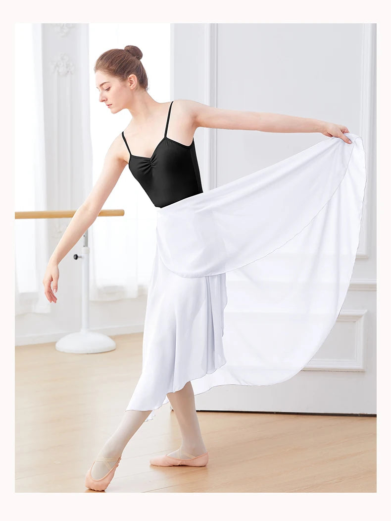 Dance Skirt Women Long Chiffon Ballet Skirts Adult Ballroom Dance Skirt Black Burgundy Ballet Costume Waist Tie Dress